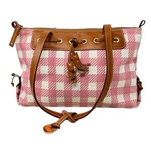 Dooney & Bourke Pink & Beige Checkered Canvas Tote Bag With Leather‎ Accents
